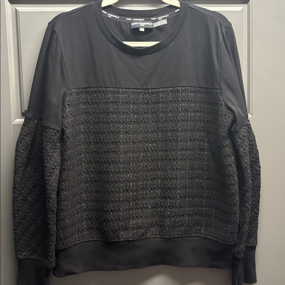 🖤KARL LAGERFELD PARIS black & silver lamé Tweed Sweatshirt (sold out online!)🖤 - Picture 8 of 13